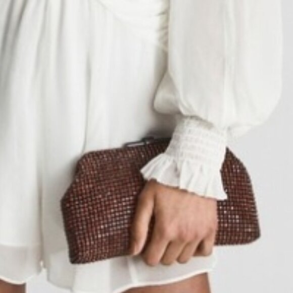 Reiss Adaline Crystal Embellished Clutch in Bronze Orange (NWT) - Picture 4 of 12